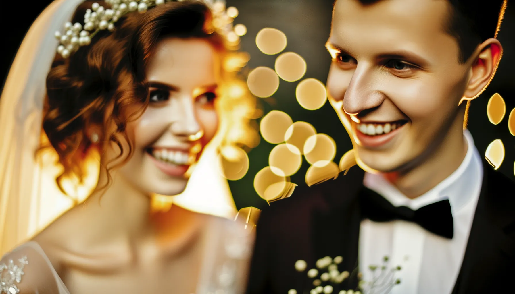 Close-up of beautiful young couple on their wedding day