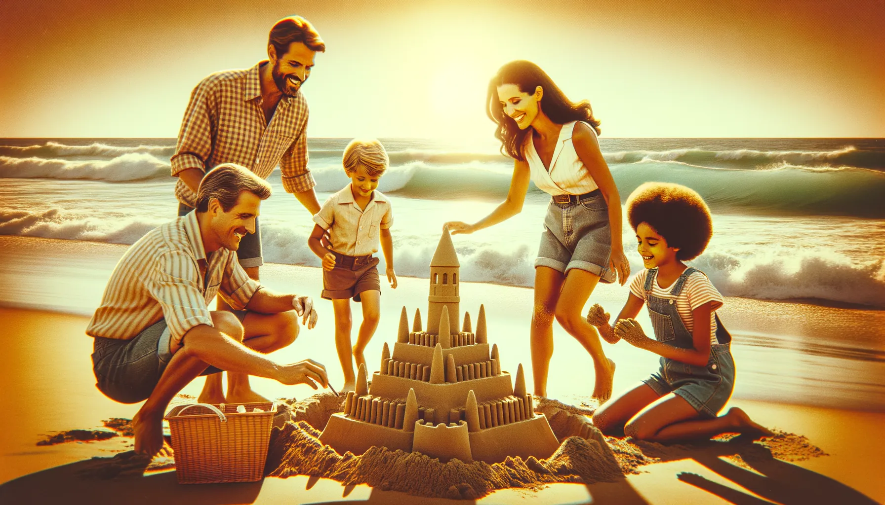 Family at the beach, 1980s